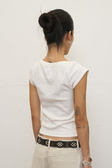 Boat Neck Ribbed Top (White)