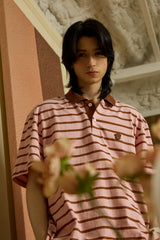 Brown Leather Academic Cap C Patch Pink Stripe Polo Short Sleeve Tee [Unisex]