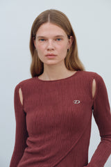 CUT OUT WRAP KNIT TOP - DEEP RED