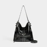 Y2K Stud Buckle 2-Way Moto Shoulder Bag