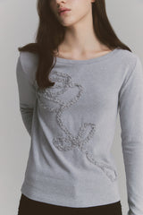 Lace Rose Long Sleeve Gray