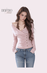 Rosé Lace Halter Neck Long Sleeve T-Shirt