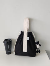 Simple line mini string pouch bag - black