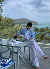 Prix Linen Chin-Topped Banding Wide Pants
