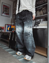 Fiction paint washing denim pants