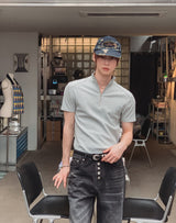 Ziden Half Zip-Up Ribbed Short-Sleeve T-Shirt