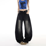 Vintage Slub Curved Wide Leg Denim Pants