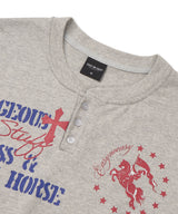 ホース レタリング ヘンリーネック クロップド Tシャツ - グレー