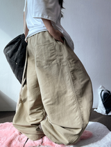 TRACKING BUCKLE NYLON CRINKLE TWO PLEAT WIDE LONG PANTS 💛🖤💚 - 3 COLORS