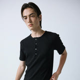 western yoke waffle henley neck half sleeve black