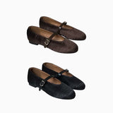サテンプリーテッドメリージェーンフラッツ (BROWN, BLACK 2COLORS!)