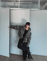 Ash camo fur crop padding