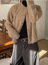 Hairy crop round knit cardigan(3color)
