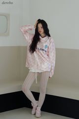 satin pink V-neck block core sweatshirt