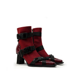 Colorful Bridge | Fashion Functional Boots with Magnetic Buckle, Woven Strap, Square Head Women's Short Boots