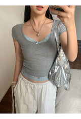 Sky Lace Gray Short Sleeve Tee