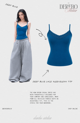 Deep Blue Lace Sleeveless Top