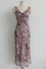 SMOKEY MAUVE FLORAL RUFFLE DRESS