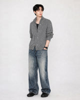 (UNISEX) Rivet Ribbed Knit Zip-Up