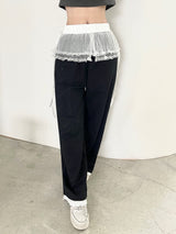 1467. Lace sk layered sweat long pt (3color)