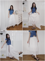 Cotton Punching Banded Waist Long Skirt