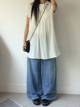 セリー ボタン ラウンドカラー パフスリーブ フリル ワンピース