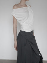 Ripple Drape One-Shoulder Off-Sleeveless