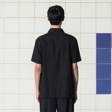 BUTTON FLOWER HALF SHIRT / BLACK