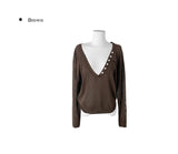 Soring Button See-Through Deep V Knit