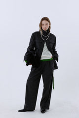 HERRINGBONE HALF COAT_BLACK