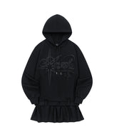 エンジェルレイヤードスカートフードTシャツ - ブラック