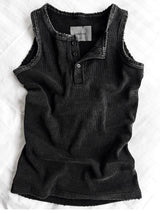 Pigment Henley Neck Damage Detail Muscle Fit Sleeveless