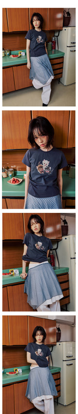 THREE BABY CATS SLIM T SHIRT - CHARCOAL