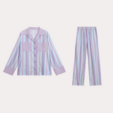 Purple Cotton contrast striped loungewear set
