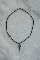 black chic cross necklace | 블랙 체인 장미 십자가 목걸이