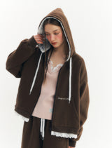 フラッフィージップアップフーディー (Brown)