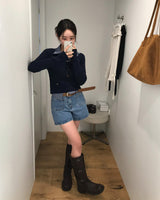 Yami リブ ディープ Vネック ニット