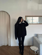 [UNISEX] オーバーフィット ベロア オフショルダー ダブルスナップボタン ロングスリーブ ニットT(4 colors)