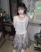 (2color) Ditsy Floral Lace Neck Long Sleeve Tee [Scarf Set]