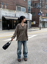 Evra Vintage Washing Semi-Bootcut Denim Pants