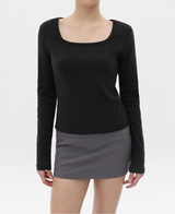 [B-BASIC] スタンダードブラッシュスクエアネック長袖Tシャツ (2SIZE)