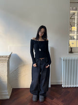 Rough Muse Tassel Ball Stud Wide Long Denim Pants