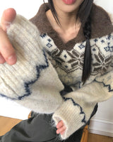 ネルノルディックカラーブロックカラールーズフィットロングスリーブニット