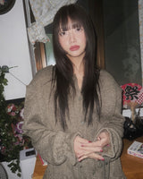 (3color) Ribbon Flare Shirring Loose-Fit Knit Cardigan
