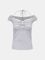 Lily Check Ribbon Off Shoulder Top