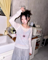 (2color) Line Dot Frill Skirt