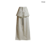 (2color) Frayed Raw-Edge Skirt Layered Pants