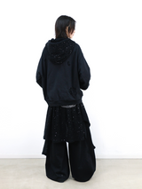RELABEL (Dark Night Unravelled) デタッチャブルダブルキャップハイプリシュアダイアモンドパターネッドマルチダブルジップフーディー