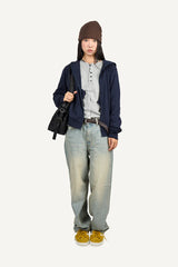 サンドウォッシュ加工ワイドデニムパンツ