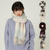 Logo embroidery check muffler